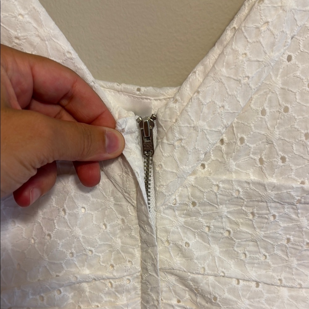 Express Rouched Eyelet White Mini Dress - Picture 10 of 16